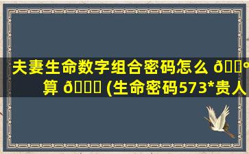 夫妻生命数字组合密码怎么 🌺 算 🐋 (生命密码573*
贵人运)